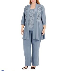 RM Richards Womens Slate Blue 2 Piece Sequin Lace Pant Set 7772W Size 20W NEW